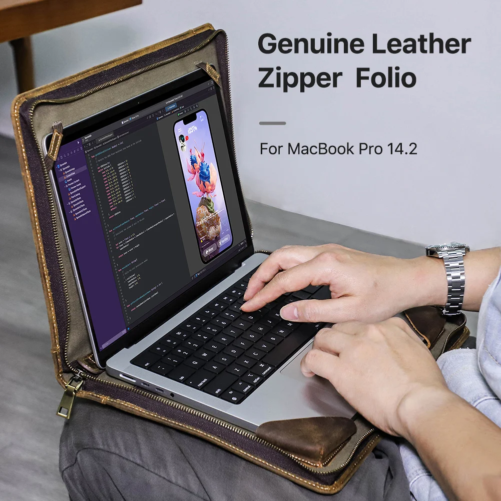 Retro Crazy Horse Leather Laptop Sleeve Bag Men For Macbook Pro Air 13 Macbook Pro 14 Pro 16 inch Case Handbags Briefcase