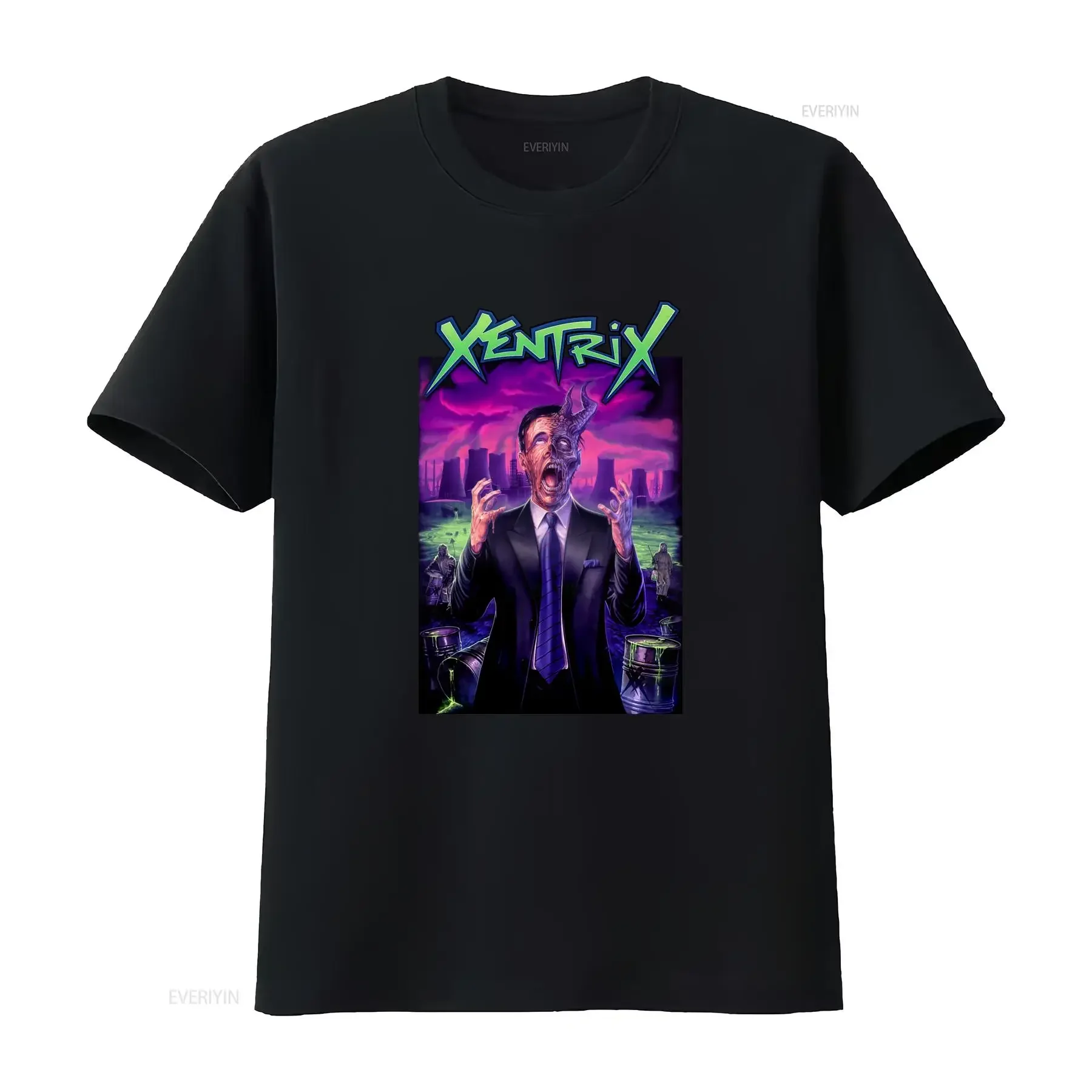 Xentrix Facemelt T Shirt for Men Horror Themed Design with Distressed Businessman and Toxic Waste Scene vintage Washed