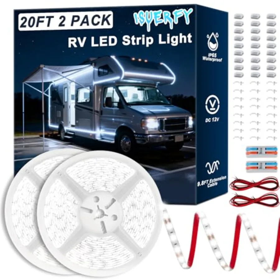 RV Awning LED Lights 2 Pack, 12V 20Feet Camper Lights for Motorhome Travel Trailer Concession Stands Food Trucks, IP65 Waterpro