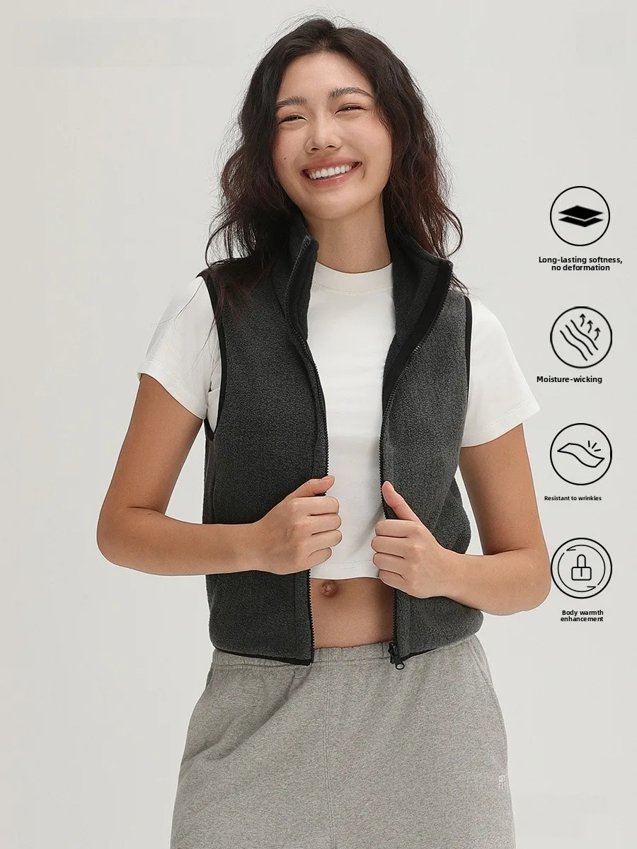 

Удобный двусторонний жилет из шерстяной смеси с флисовой подкладкой на молнии для женщин, теплый, повседневный, для активного отдыха