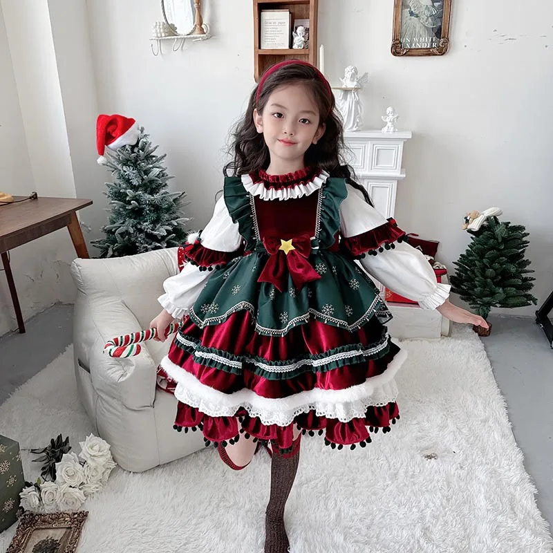 

2024 New Autumn Winter Girls Lolita Princess Ball Gown Kids Fashion Long Sleeve Birthday Party Dress g144