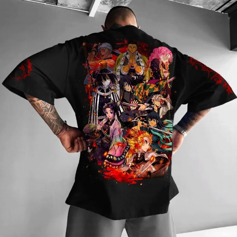 2025 メンズ夏 Tシャツ日本アニメデーモンスレイヤーグラフィック衣類ファッション Y2K オーバーサイズ純粋な綿半袖トップス Tシャツ