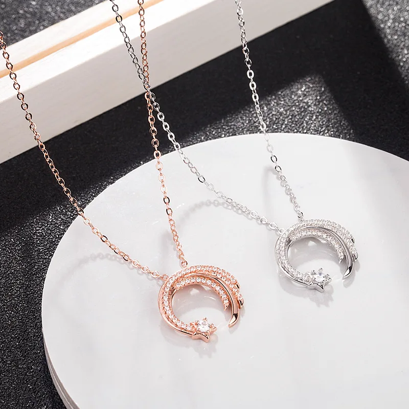 Moon Star Silver Color  Meteor Garden Slip Falling Meteor Micro-Inlaid Necklace For Women Fashion Jewelry Birthday Gift SNE295