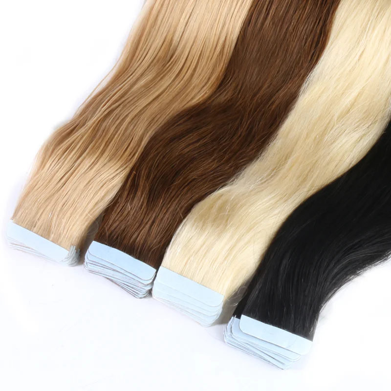 Tape in Human Hair Extensions 100% Natural Hair Machine Made Straight Remy Seamless Invisible Tape In 20pcs 50g/set Multi-color