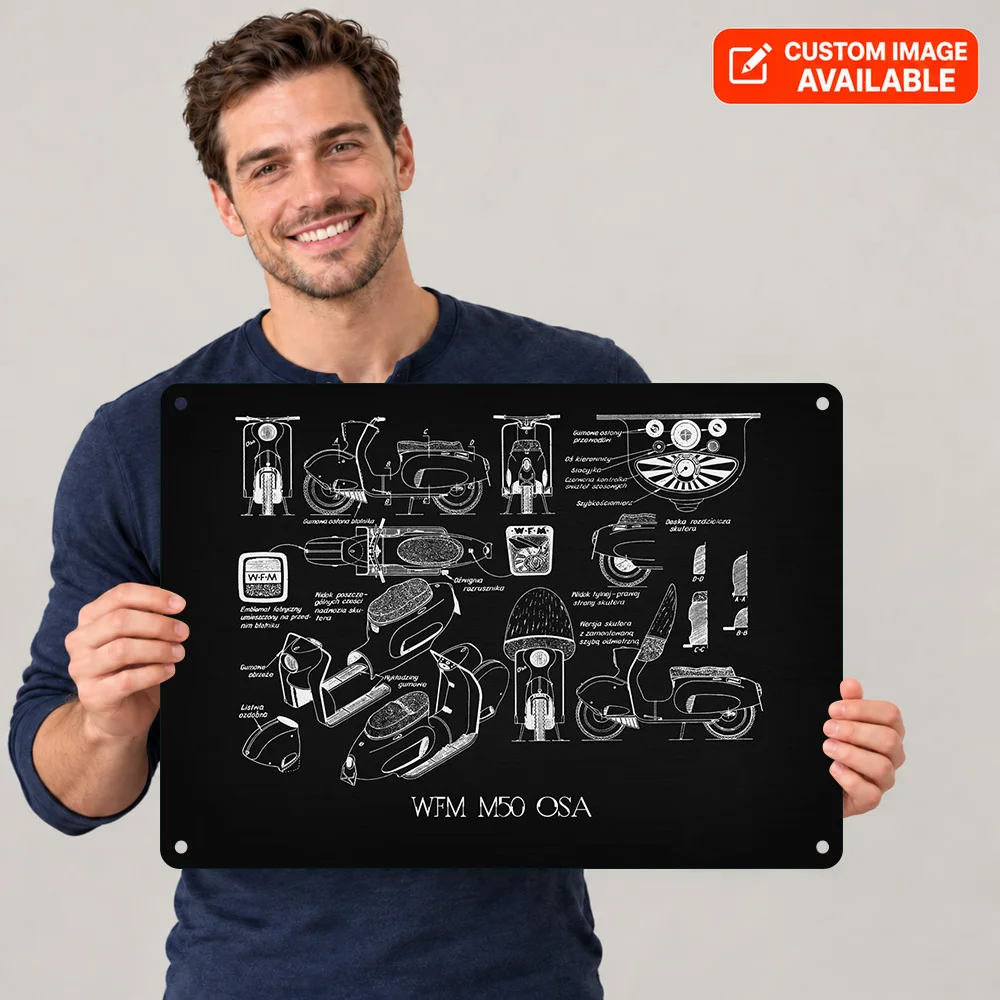 Polish M50 OSA Scooter Printed Poster Customized Metal Sign Technical Schematic Design Wall Art For Bedroom Motorsport Fan Gift