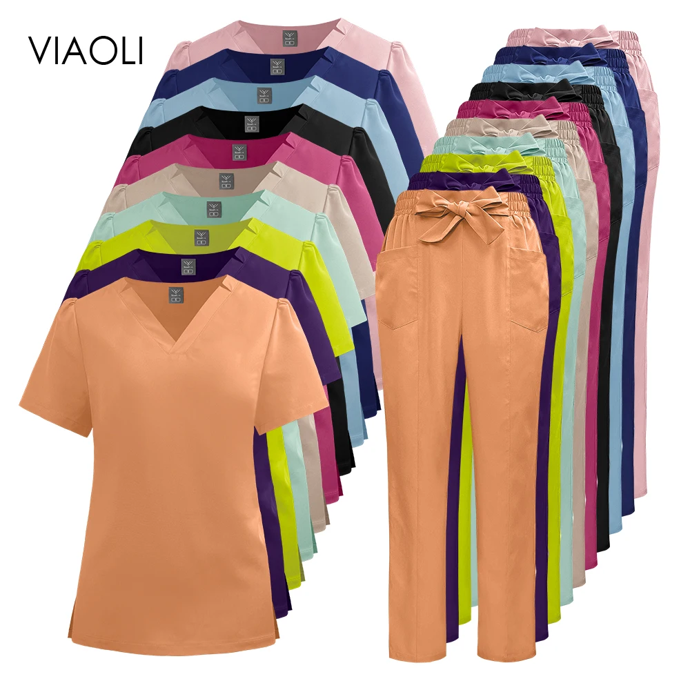 

Surgical Uniform Woman Nursing Medical Accessories Beauty Salon Dental Clinic Pet Store 2-piece Workwear Set Fashion Women Scrub