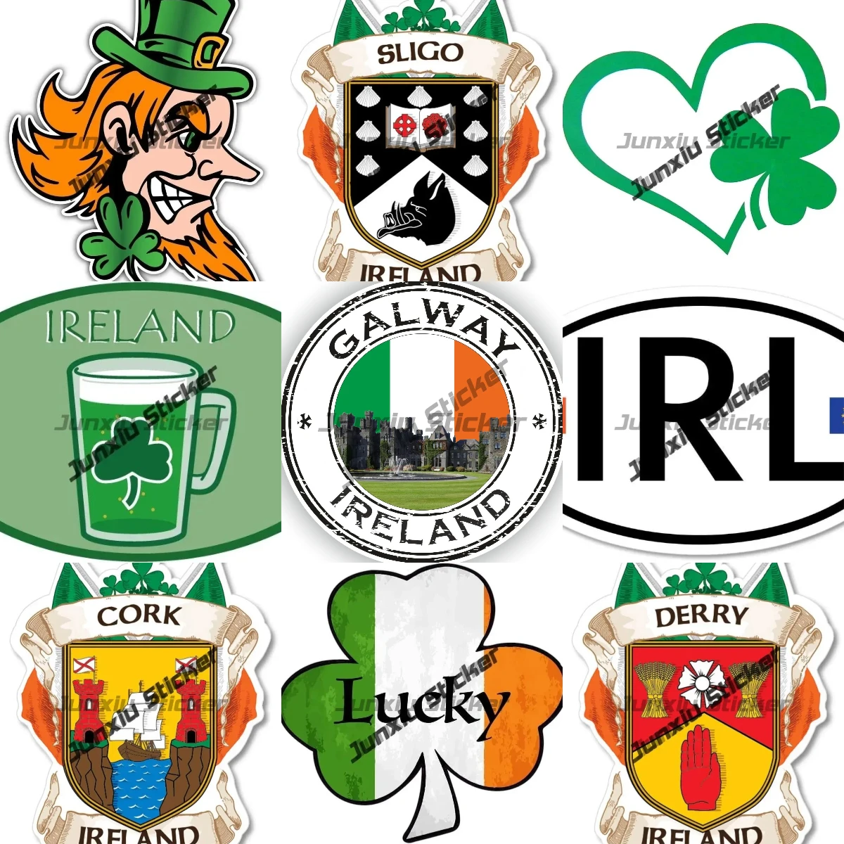 

Lucky Shamrock Ireland Stickers Irish Cork Sligo Derry Galway Ashford Castle Seal Sticker Round Flag Decoration PVC Accessories