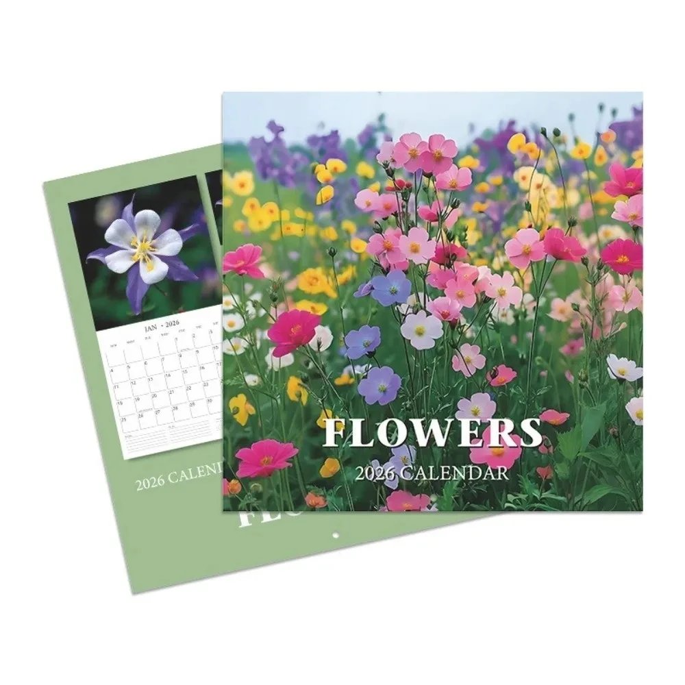 

Flowers Themed Wall Calendar Thick Paper Wall Hanging 2026 Calendar Decorative Floral Design Calendar Office Use