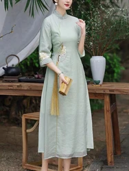 High-end Spring Summer Women Royal Cheongsam Dress Retro Elegant Embroidery A-line Lady Party Qipao Beach Dresses