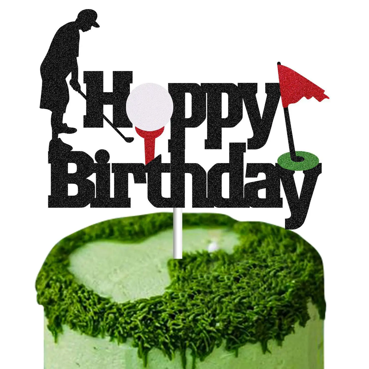 Green Black Golf Happy Birthday Cake Topper Flag Wedding Kids Boys Party Cake DIY Baking Cupcake Toppers Decoration Baby Shower