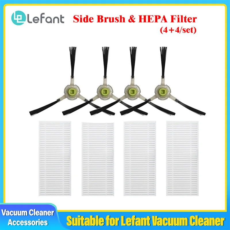 4 Side Brushes + 4 HEPA Filters for Lefant M210 series N1 OKP K2 series Robot Vacuum Cleaner Accessory Part