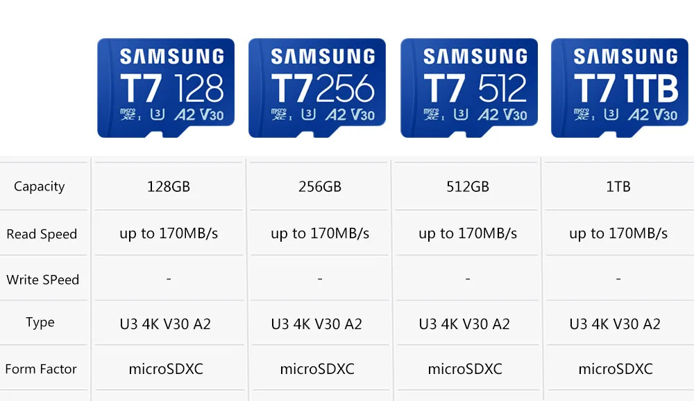 SAMSUNG EVO Plus Micro SD T7 128gb 256gb 512gb 1Tb Micro SD/TF Card Flash Memory Card 170M U3 A2 V30 Micro SDXC-I for Drone PC