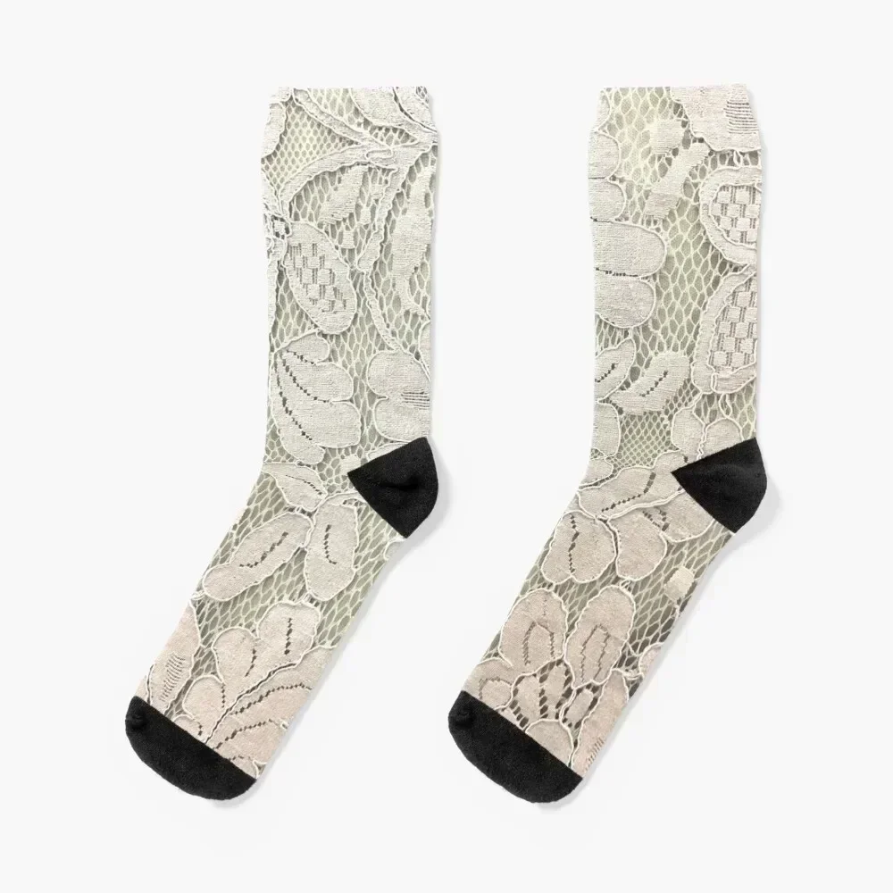 bohemian floral french country ivory beige lace Socks colored luxe cool funny gift Women's Socks Men's