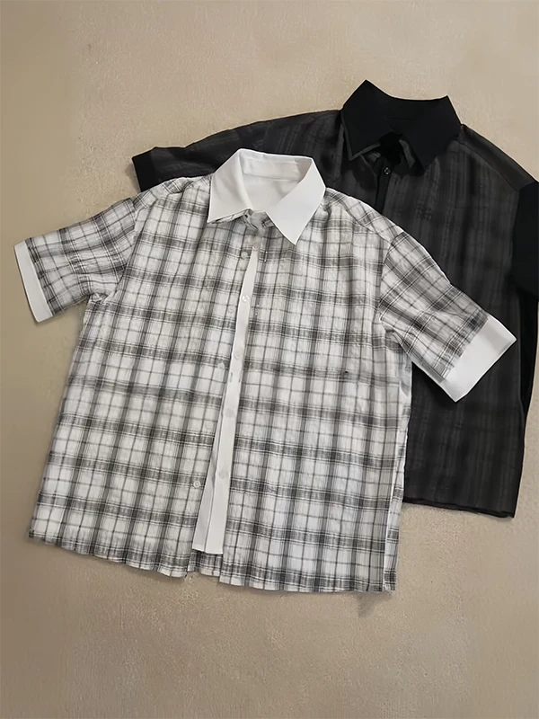 Cleanfit Bubble Shirt Short Sleeve Plaid Thin Summer Casual Style for Men And Women Breathable Cool Feeling Full Print Design
