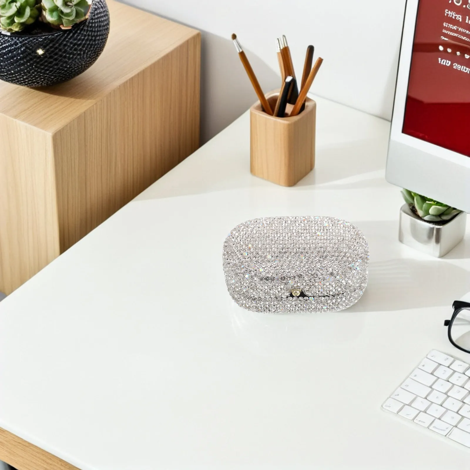 

Rhinestone Ring Box Flip Cover Luxury Style Storage Organizer for Proposal Wedding Ceremony Engagement Ring Holder Portable
