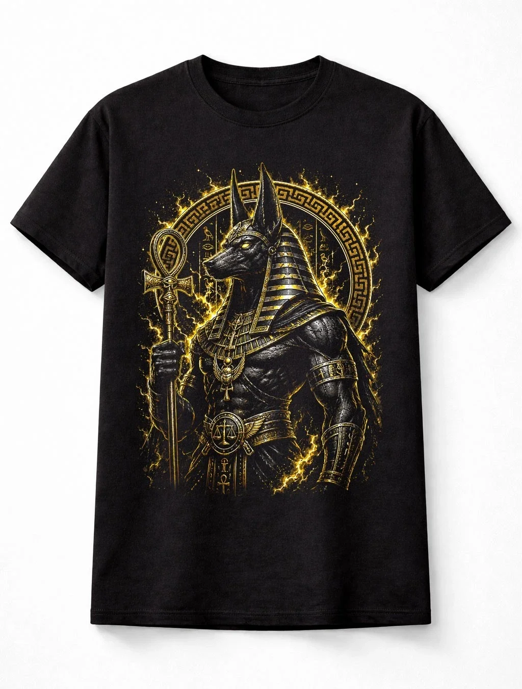 Anubis Egyptian God Mythology Gold Graphic Black Unisex T-Shirt