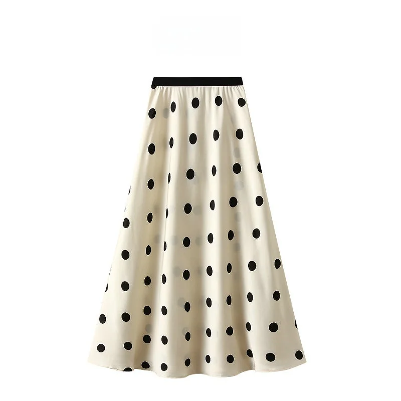 

Ele Mid-Length A-Line Skirt with Acetate Polka Dot Pattern Fi Tail Design for Women Summer New Sle Satin Fabric
