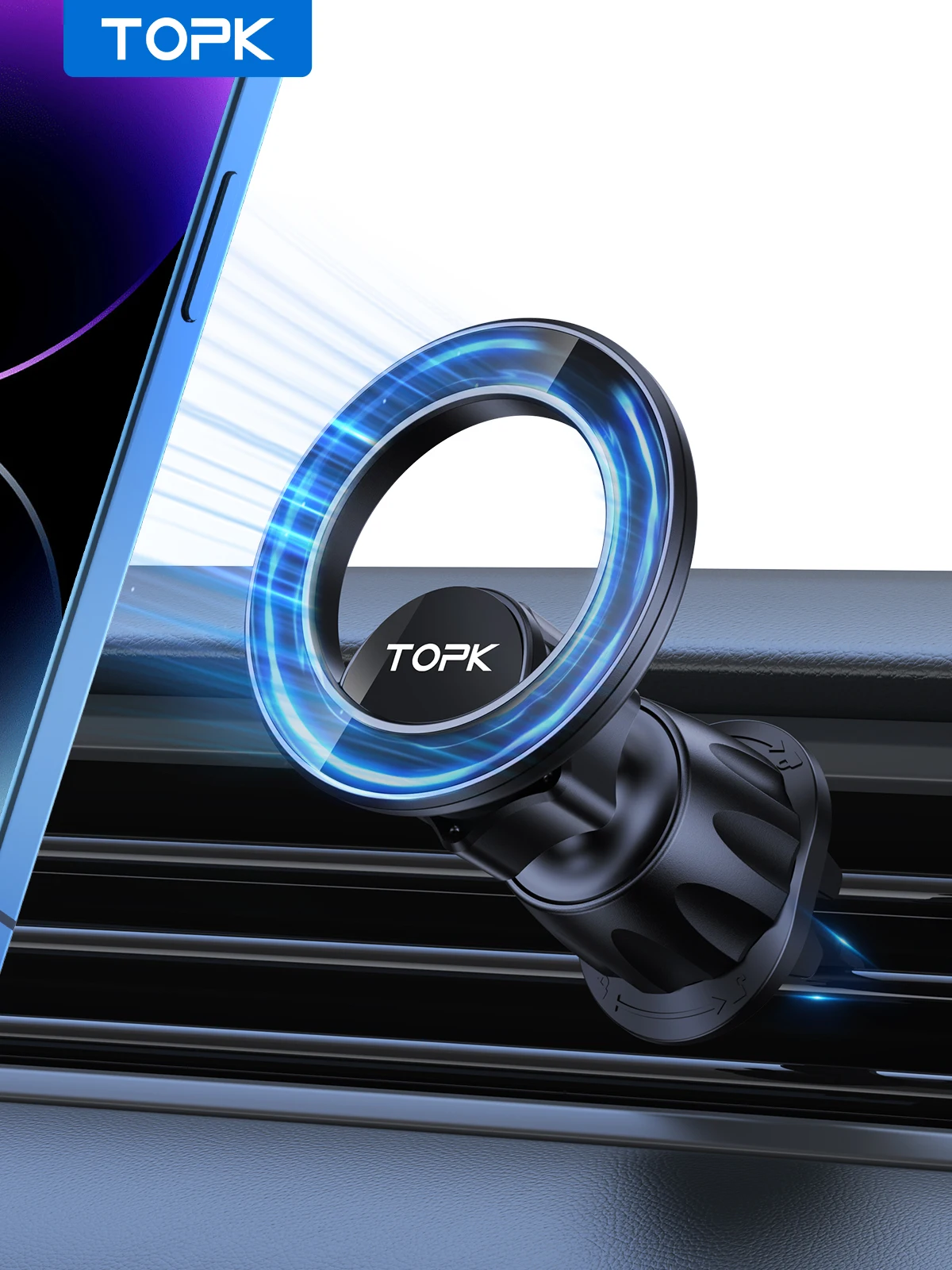 TOPK für Magsafe Autotelefonhalter, magnetische Handyhalterung für Lüftungsschlitze im Auto 360° °   Rotationstelefonhalter für alle Mobiltelefone