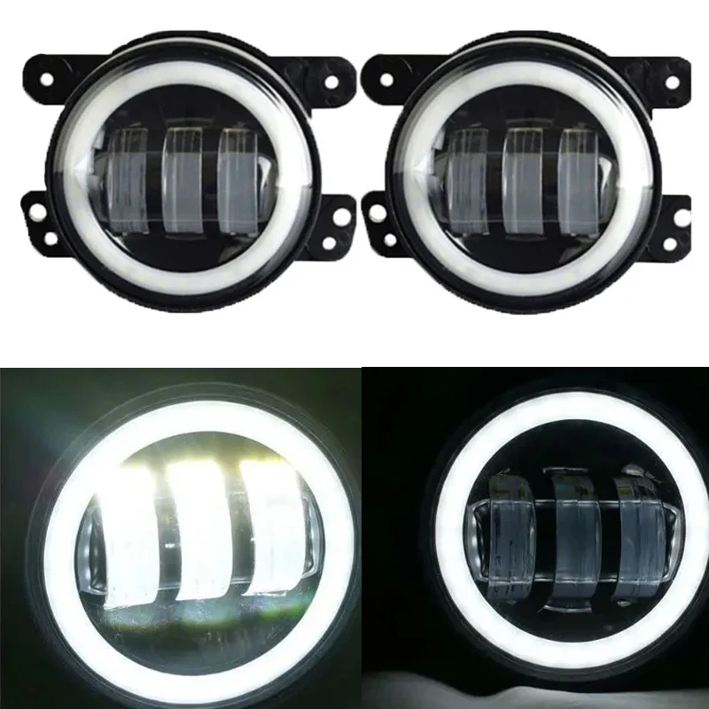 

4-дюймовые светодиодные противотуманные фары в сборе Halo Ring DRL Янтарные указатели поворота Противотуманные фары для Jeep Wrangler JK TJ LJ Dodge Lada Angel Eyes