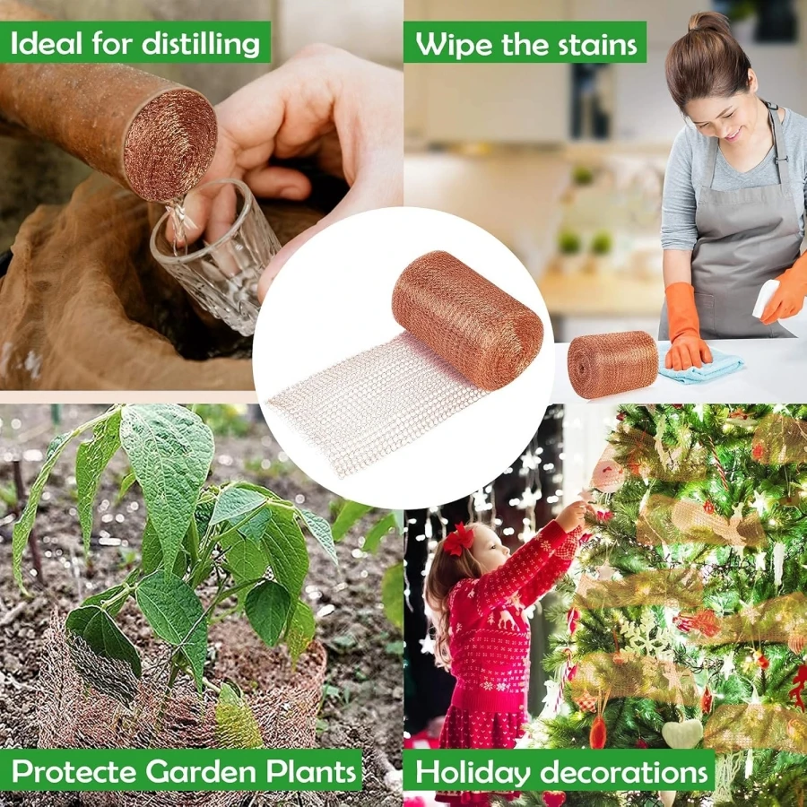99.9% Copper Mesh Roll for Mice Rodent Rat Repellent, Anti-Pest Copper Mesh Anti-snail Copper Wire with Packing Tool