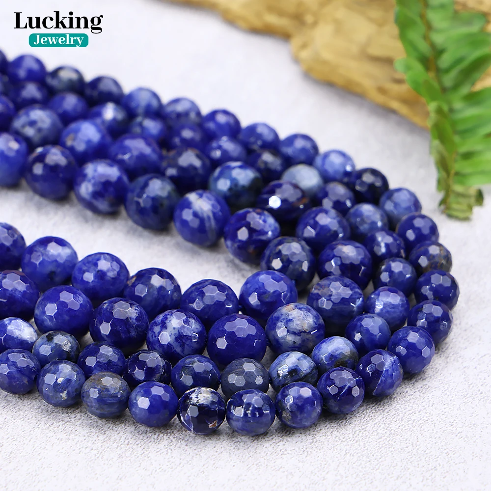 100% Natural Faceted Blue Sodalite Loose Stone Beads For Jewelry Making DIY Bracelet Necklace Accessories 15'' 4 6 8 10mm