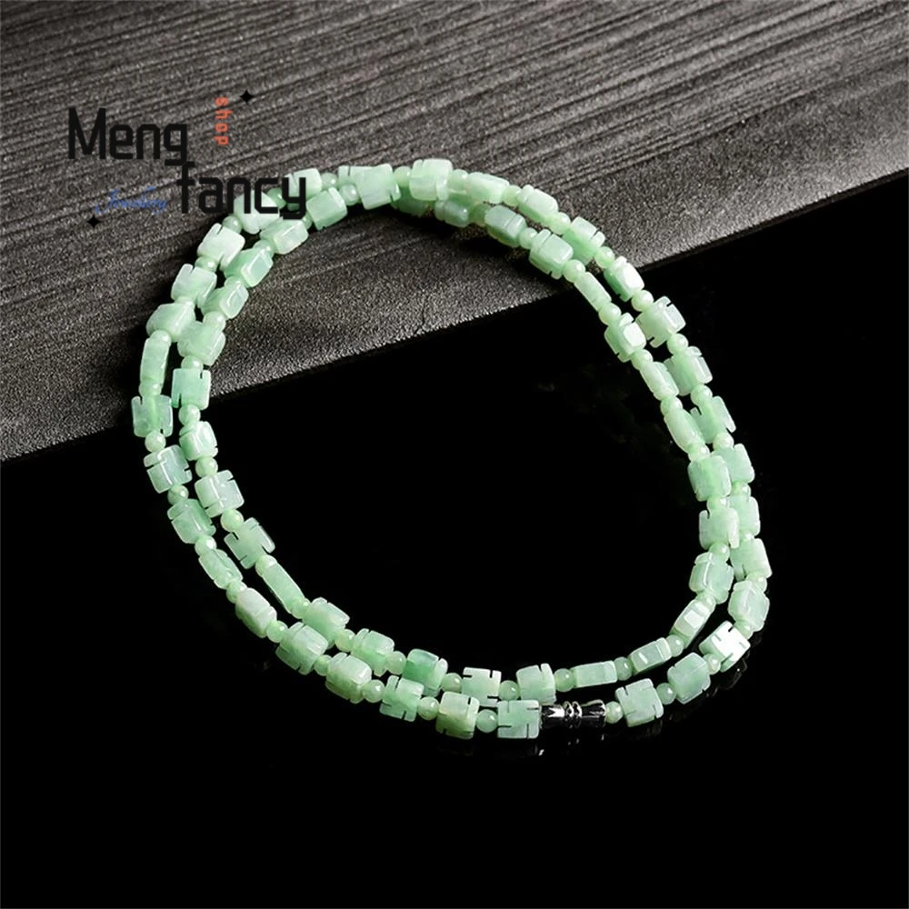 

Natural Myanmar A-grade Jadeite Swastika May Everything Go As You Wish Jade Bead Necklace High-grade Jewelry Couple Holiday Gift