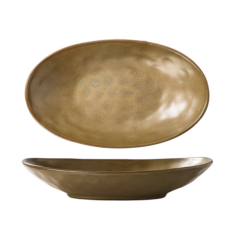 Vintage oval bowl special-shaped fruit salad bowl hotel restaurant ingot bowl household fish plate soup plate