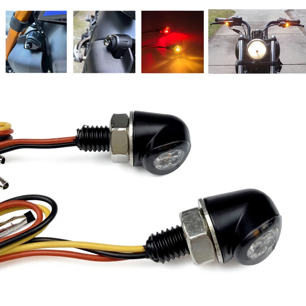 Image of E MARK Super Mini Blinker Motorrad LED Zweifarbig Bernsteinfarbenes Blinklicht Bernsteinfarbene Lampe Rotes Bremslicht 8mm Schrauben