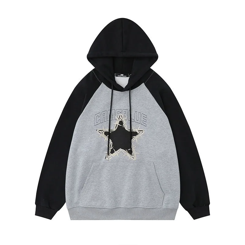 Hoodies Houzhou Y2K Star para mulheres, moletons com capuz, pulôveres femininos, tops soltos, streetwear patchwork, casual, primavera, outono