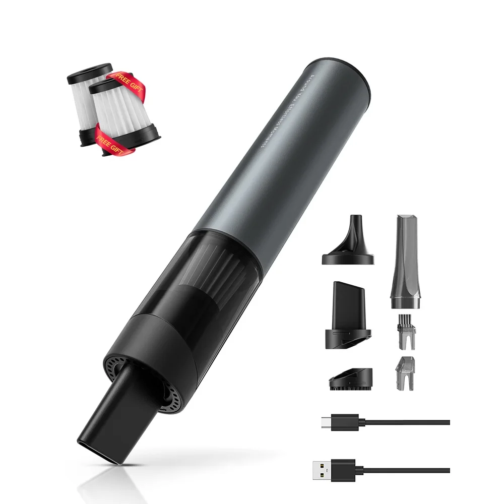 Kabelloser Handstaubsauger für Autos, 11kPa Starke Saugkraft mit Bürstenlosem Motor, Ultraleicht 336G, USB-C Schnellladung, 360° °   Drehbare Düse, Mehrere Aufsätze