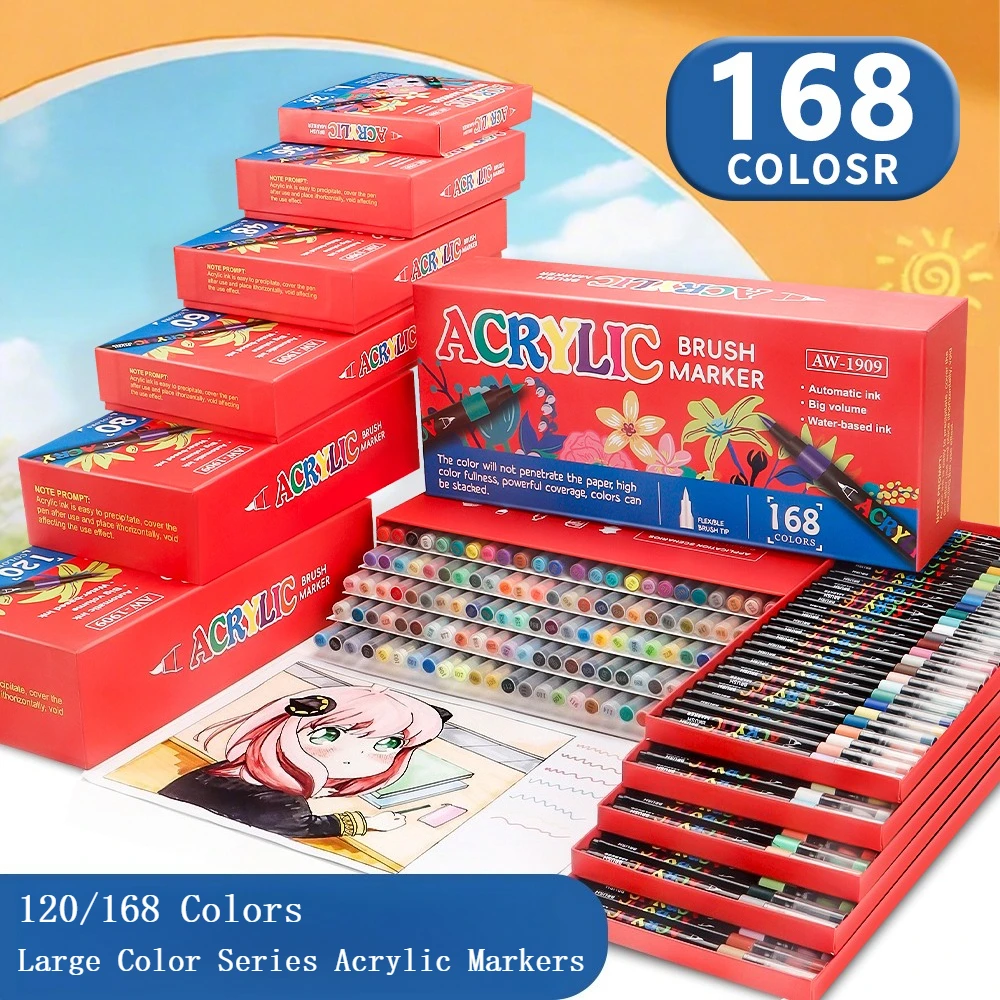

120/168 Art Markers Soft Tip 1-5MM for Painting Drawing Graffiti DIY Stone Rock Wood Glass Egg Acrylic Markers For Art Beginner