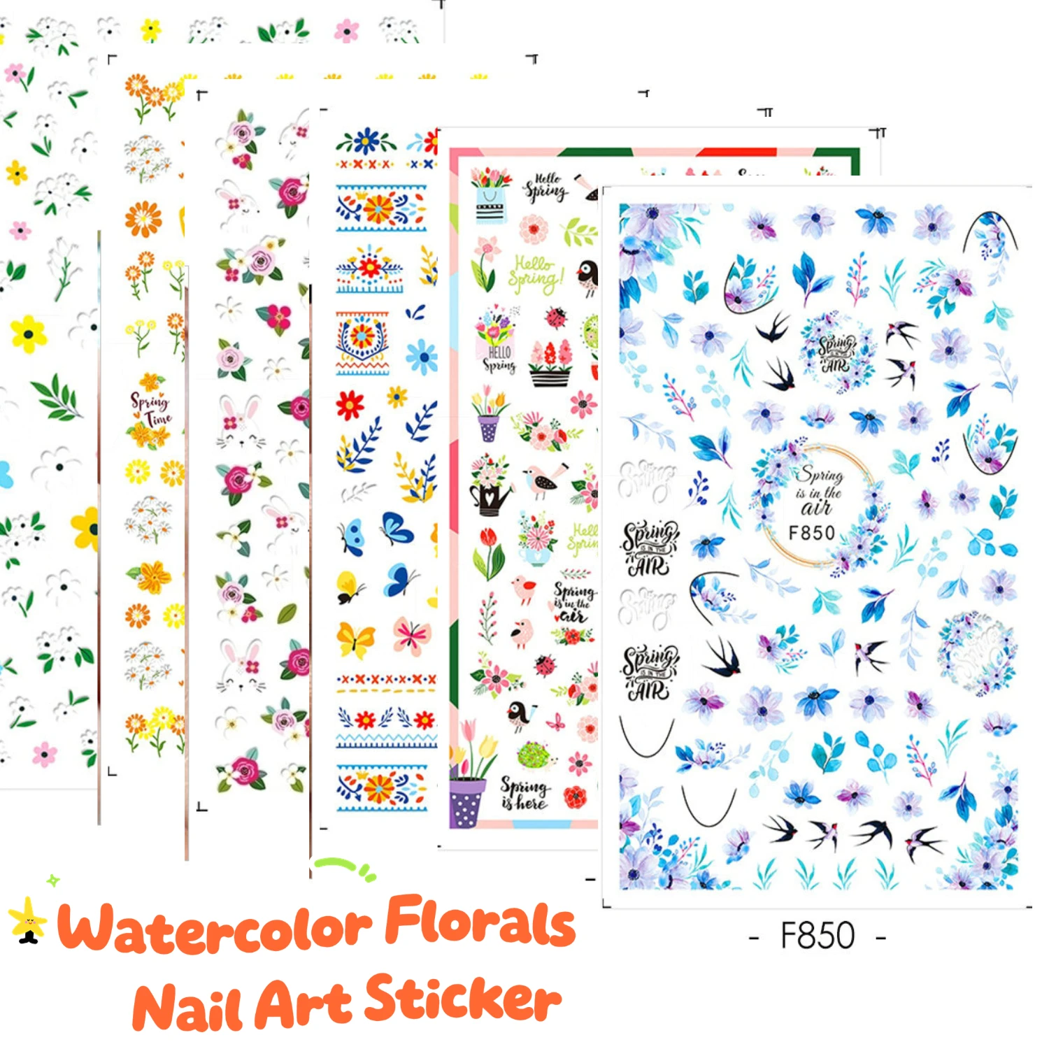 

Акварельные цветы, наклейки для дизайна ногтей, свежие цветы, листья, клейкие ползунки, наклейки для ногтей, красочные цветы для маникюра, декор, наконечник