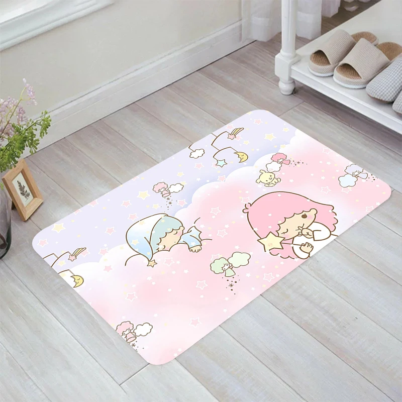 Cute L-Littles Cartoon Twin Star Floor Mat Carpet Entrance of House Carpets Room Rugs Kitchen Rug Balcony Home Foot Doormat Door