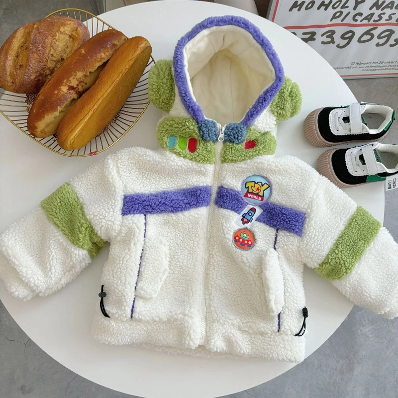 

Disney Toy Story Buzz Lightyear Winter Kids Thickened Premium Texture Splicing Color Contrasting Hooded Cartoon Cotton Jacket