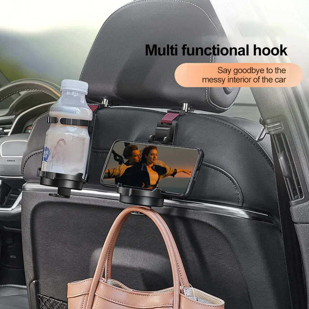 Car Multifunctional Water Cup Holder Car Seat Headrest Hook Car Back Seat Organizer Hanger Handbag Interior Accessories