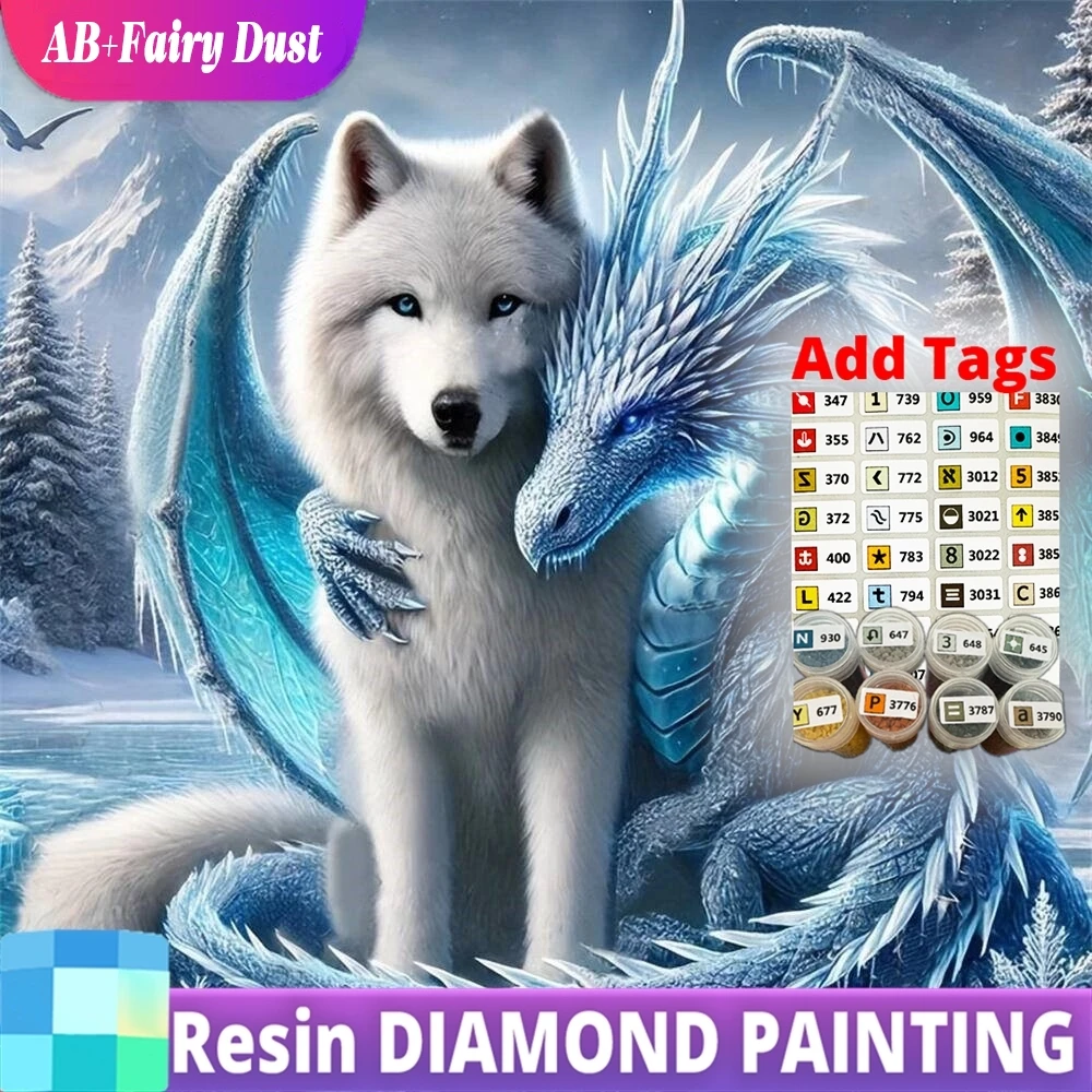 

Смола AB Фея Пыль Полный Квадратный Круглый Алмазная Картина Волк Картина Стразы Мозаика Дракон Животное Вышивка Ремесло