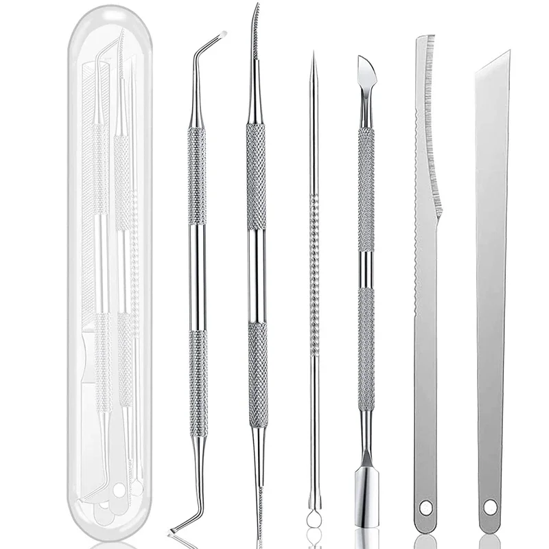 1-7Pcs Stainless Steel Cuticle Pushers Pedicure Knife Dead Skin Scissor Acne Needle Set Trim Tool Nails Manicure Art Tools