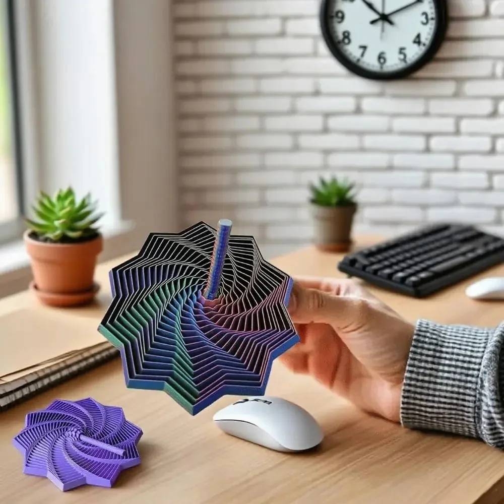 Modelo de estrella fractal con estampado 3D, diseño geométrico expandido, adornos en espiral giratorios, juguete de descompresión portátil para relajación