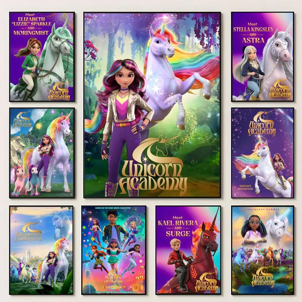 Animation Unicorn Academy Poster Self‑Adhesive Waterproof PP Poster Coffee House Bar Wall Art Sticker Room Home Decor