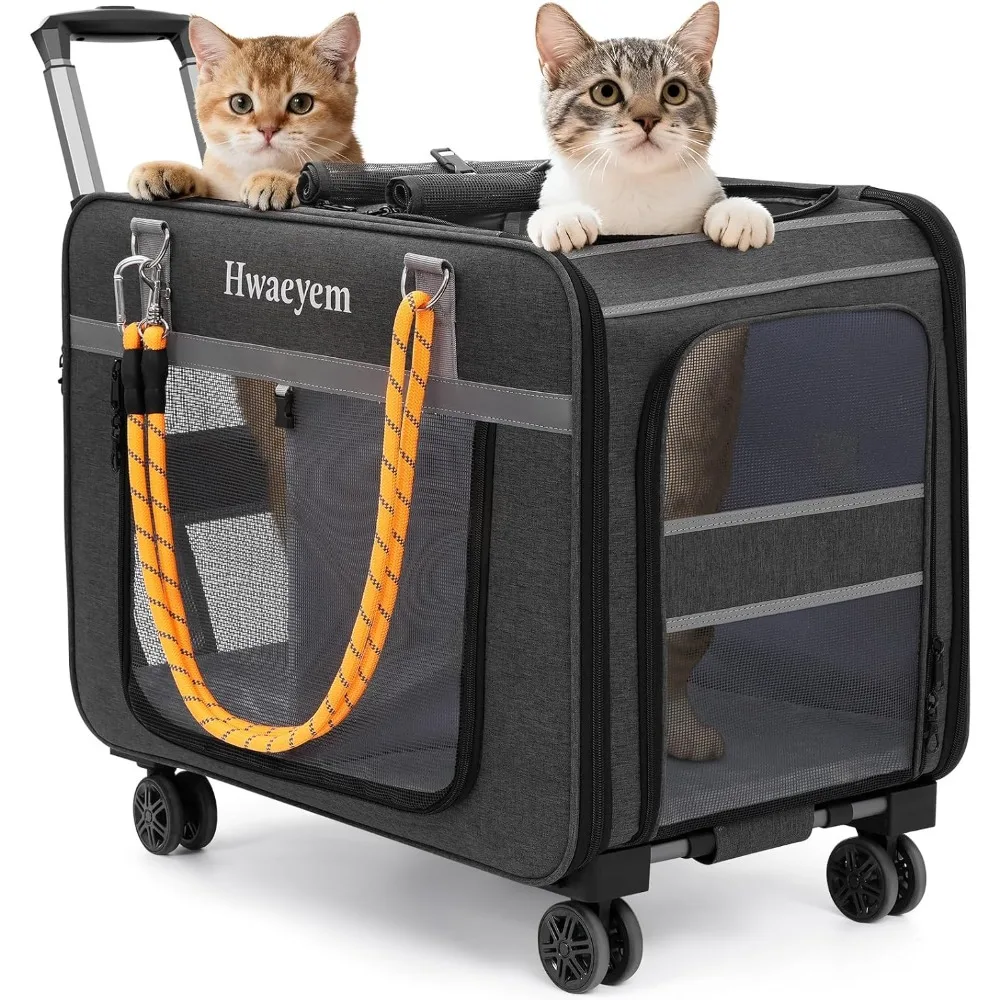

Pet Carrier with Wheels, Rolling Carrier for 2 Cats or Medium Dog, 24 X 15 X 17 Portable Crate for L