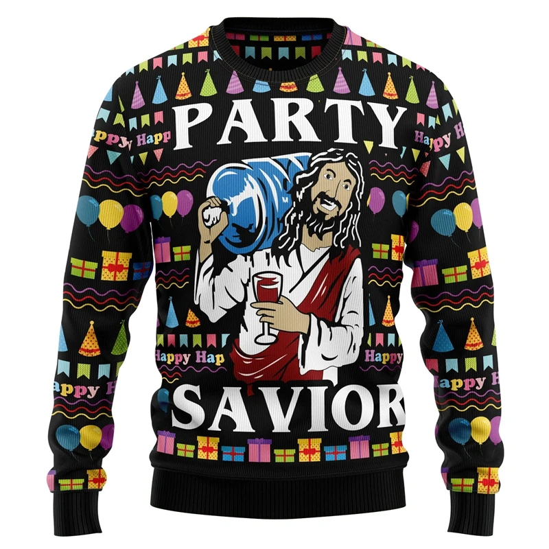 Ugly Christmas Sweater Jesus 3D Print Sweatshirts Men Women Pullover Costume Casual Long Sleeve New In Jackets Christmas Sweater