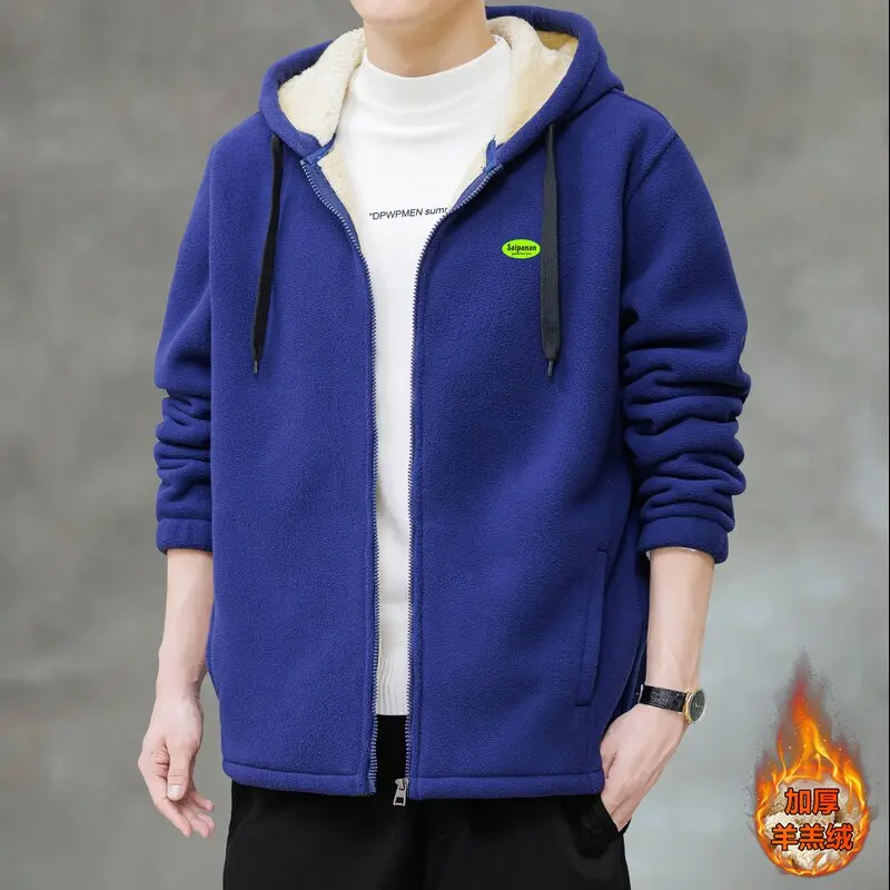 2024 Autumn/Winter New Fashion Sports Thick Warm Lamb Wool Coat Men's Casual Loose Large Size High Quality Hooded Jacket M-4XL