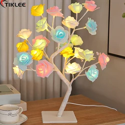 24LED Table Lamp Rose Flower Tree USB Night Lights Christmas Decoration Gift for Kids Room Rose Flower Lighting Home Decoration