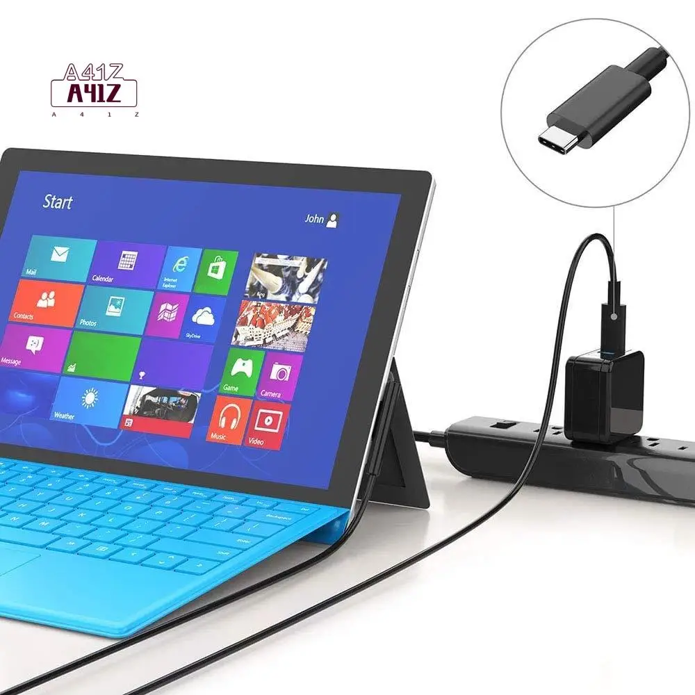 A41Z-Nylon Braided USB-C Charging Cable For Surface Pro 6/5/4/3 Surface Laptop 1.5 M 45W 15V PD Power Supply Cable