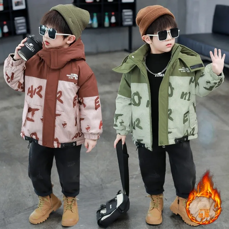 

Детская повседневная хлопковая куртка Thiened Fce, осенне-зимняя теплая верхняя одежда, модная парка для маленьких мальчиков, молодежная активная одежда