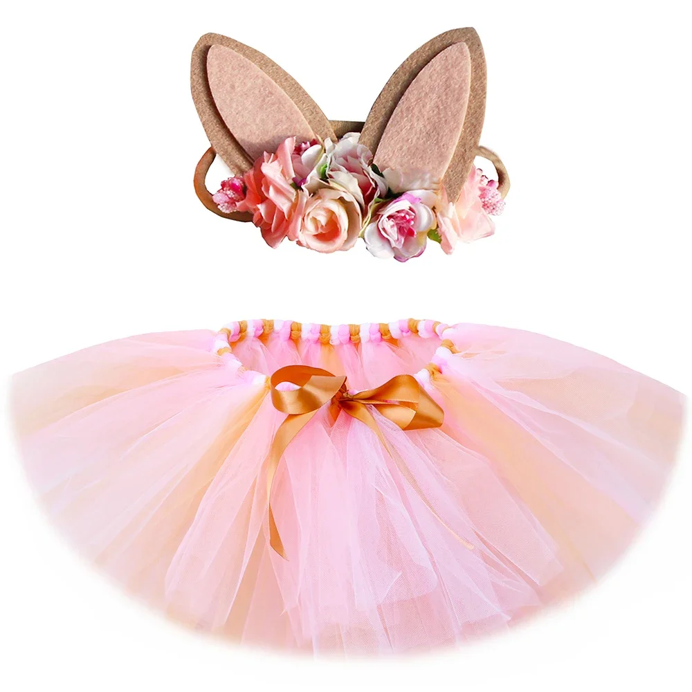 Baby Girls Easter Bunny Tutu Skirt Costume Fluffy Pink Tutu Toddler Girls Mini Tulle Skirts Rabbit Dress Up Outfit  Clothes view 2