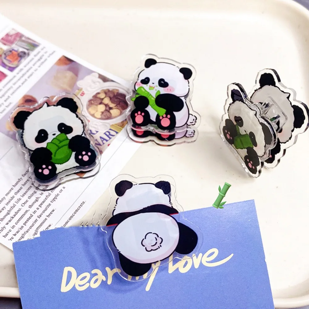 Настольные принадлежности для хранения, милый акриловый зажим из полипропилена, зажим для заметок, многоцелевой зажим с милой мультяшной пандой, мультяшная панда