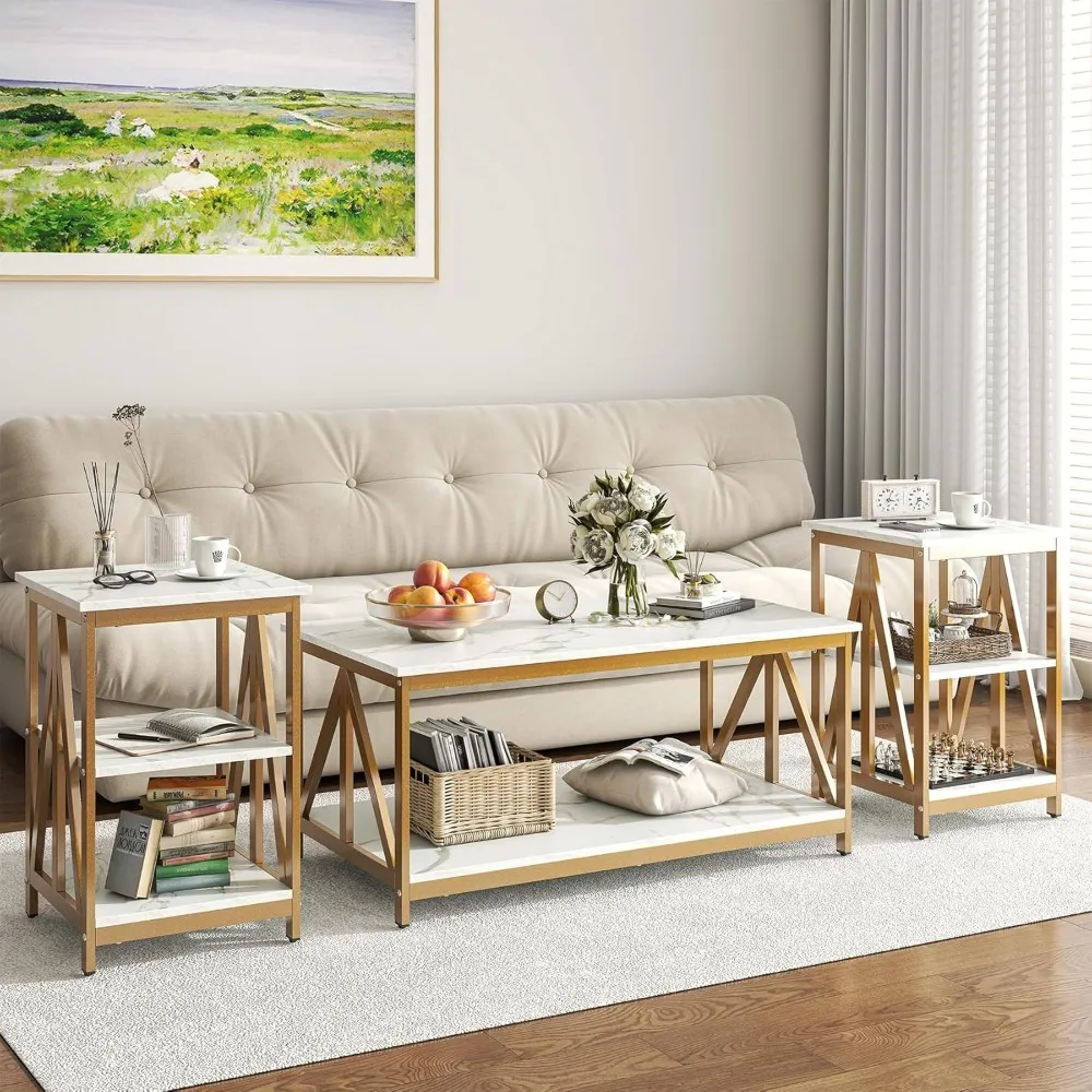 Monarch Specialties 7914P Zestaw Stolików Kawowych - 3 Elementy, Zawiera Stoliki Końcowe i Pomocnicze, Stolik Akcentujący, Wykończenie Laminowane, Brązowy, Zestaw