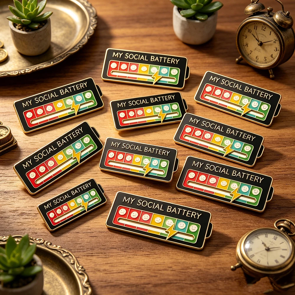 FTCY  Slideable My Social Battery Brooch Set For Women Men Creative Mood Conversion Energy Brooch Jewelry Wholesale