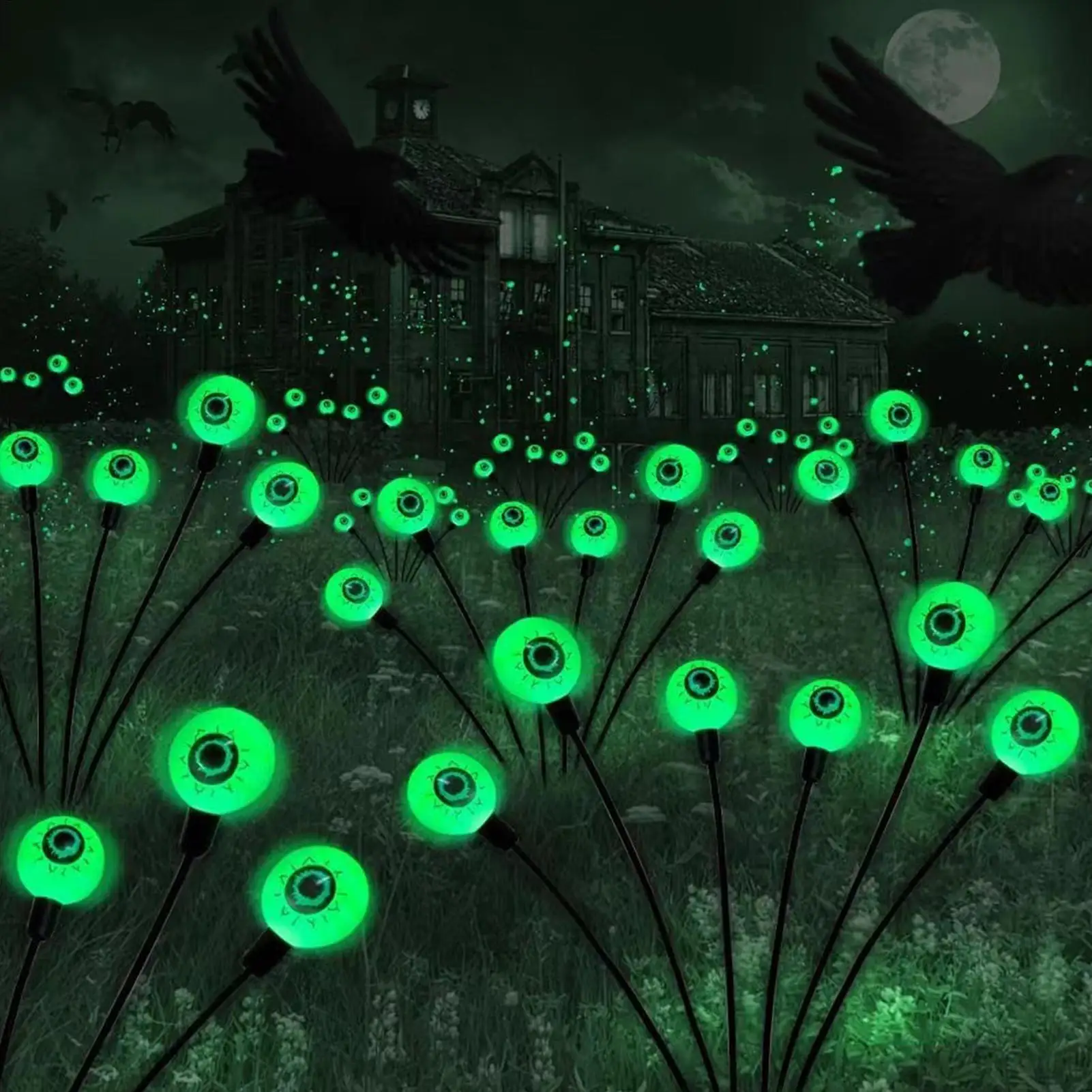 Halloween Solar Eyeball Lights Outdoor Solar Scary Eyeball Lights Waterproof Swaying Firefly Decor Lighting Decorations Path